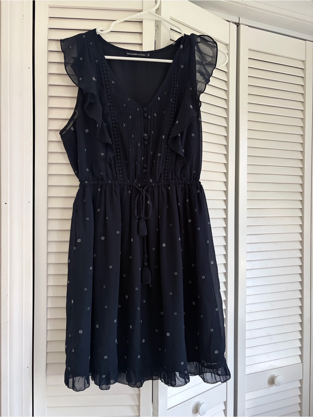 Abercrombie & Fitch Navy Ruffle-Trim Mini Dress with Tassel Tie